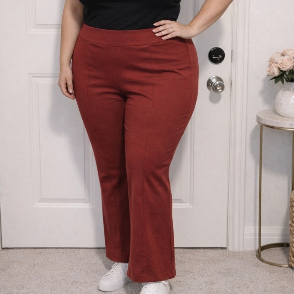 DG2 Diane Gilman Stretch Pull-On Pants 1X Red Wide Leg Soft Knit Comfort Fit